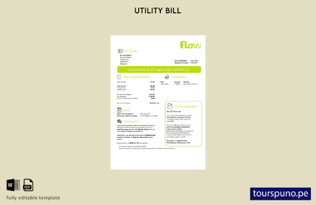 lista para imprimir plantilla de factura de servicios públicos de Flow Energy de